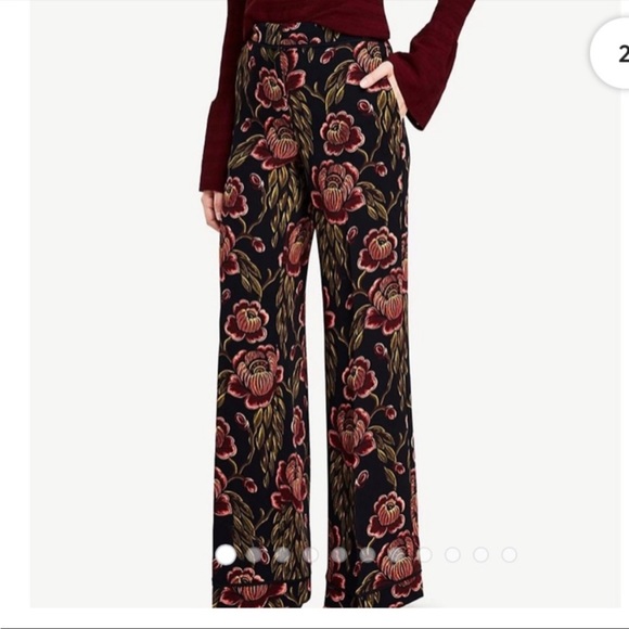 Ann Taylor black red peony wide leg trousers - Picture 1 of 10